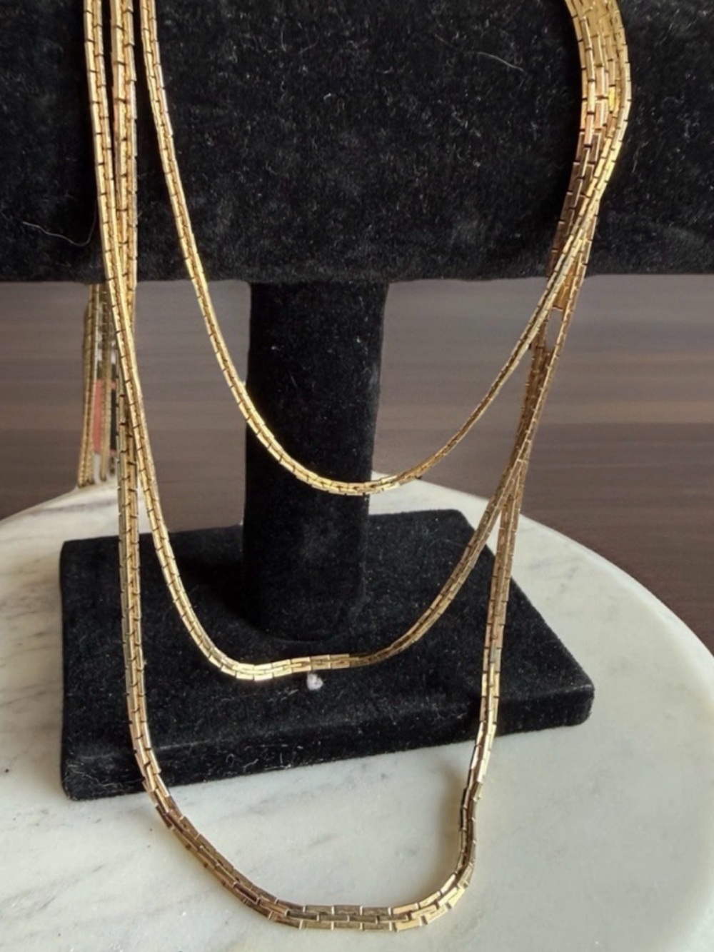Vintage Gold Tone Multi Strand Necklace Brick Link Statement Necklace